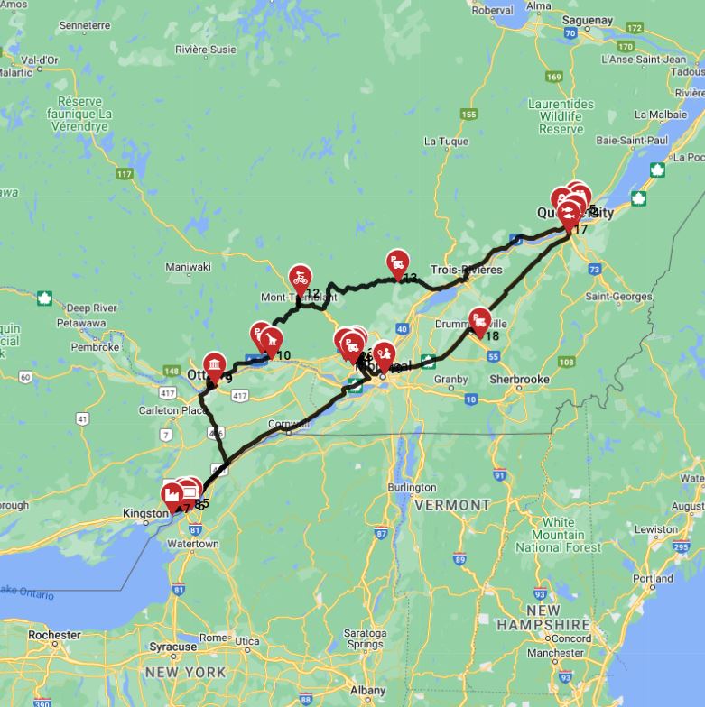 Motorhome route planner RV trip from Montreal